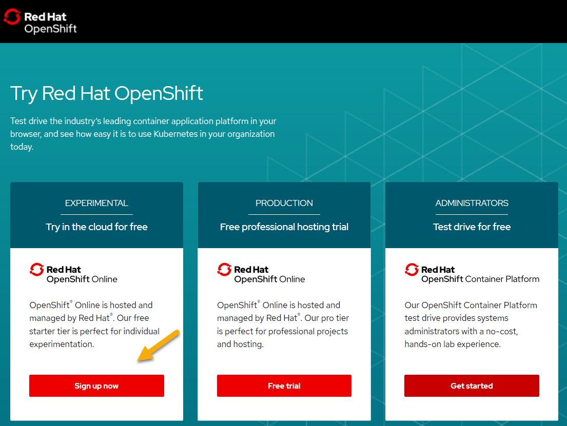 Red Hat  OpenShift Online Cloud Free Tier 
